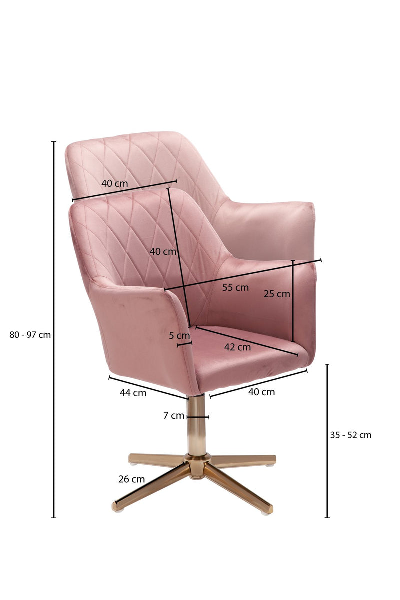 Schreibtischstuhl Rosa Samt Design Drehstuhl Höhenverstellbar Home-Office