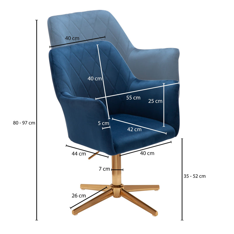 Schreibtischstuhl Samt Dunkelblau Design Drehstuhl Höhenverstellbar