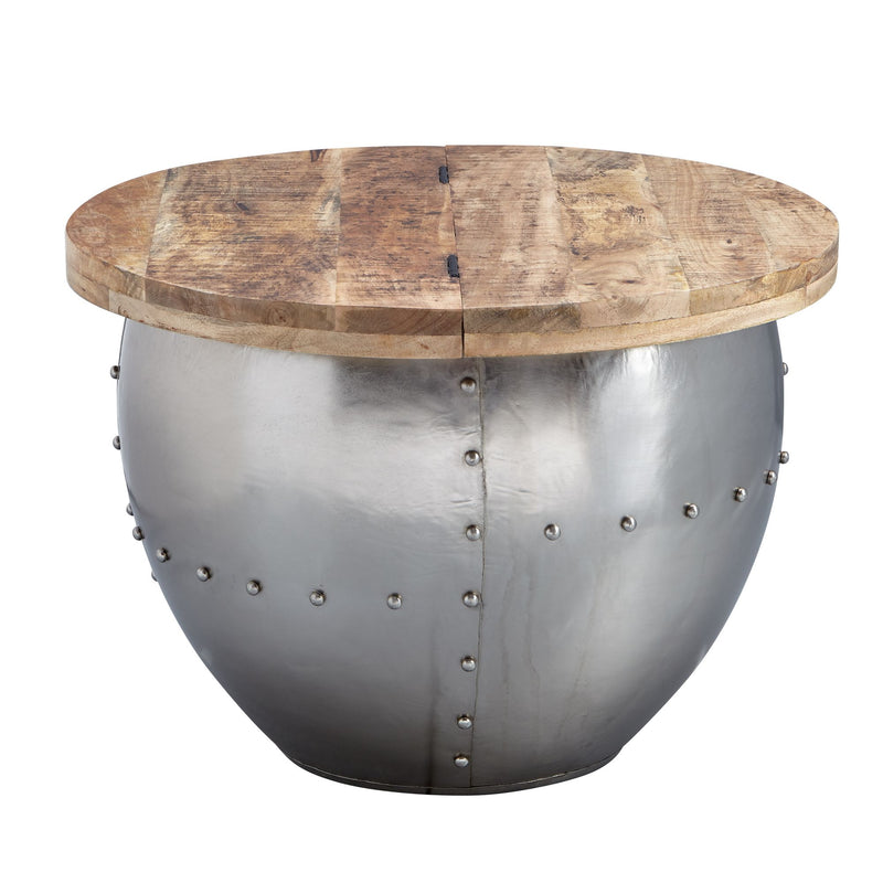 Couchtisch Mango Massivholz Metall Rund 60x43x60cm Industrial Silber