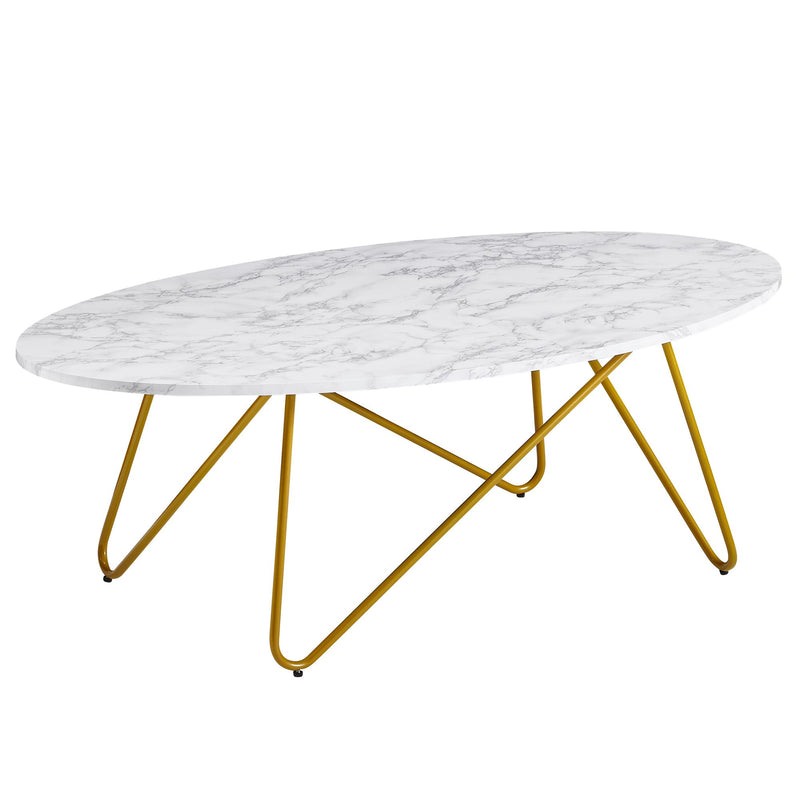 Couchtisch Oval 120x40x60cm Marmoroptik Weiß Metallgestell Wohnzimmer