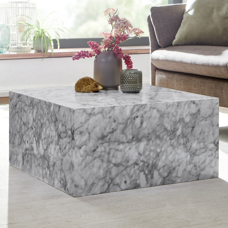 Couchtisch MONOBLOC 60x30x60cm Hochglanz Marmoroptik Weiß Quadratisch