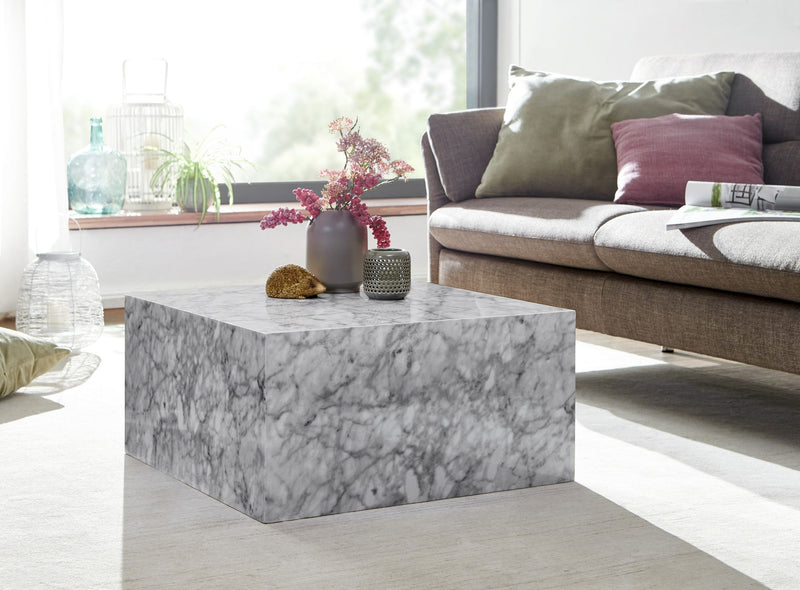 Couchtisch MONOBLOC 60x30x60cm Hochglanz Marmoroptik Weiß Quadratisch