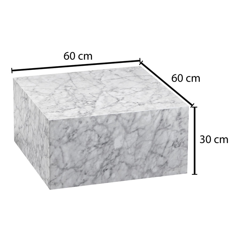 Couchtisch MONOBLOC 60x30x60cm Hochglanz Marmoroptik Weiß Quadratisch
