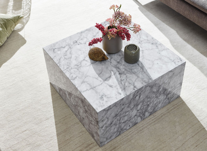 Couchtisch MONOBLOC 60x30x60cm Hochglanz Marmoroptik Weiß Quadratisch