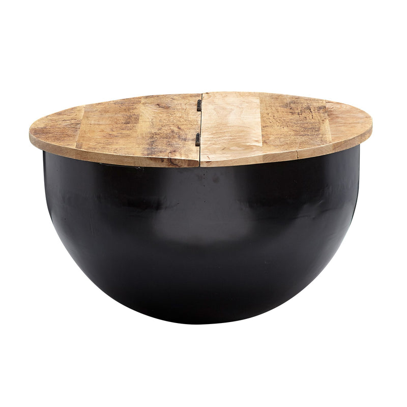 Couchtisch Mango Massivholz Metall Rund Industrial Stauraum Schwarz