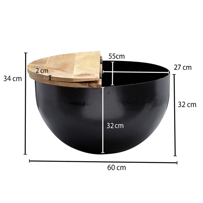 Couchtisch Mango Massivholz Metall Rund Industrial Stauraum Schwarz