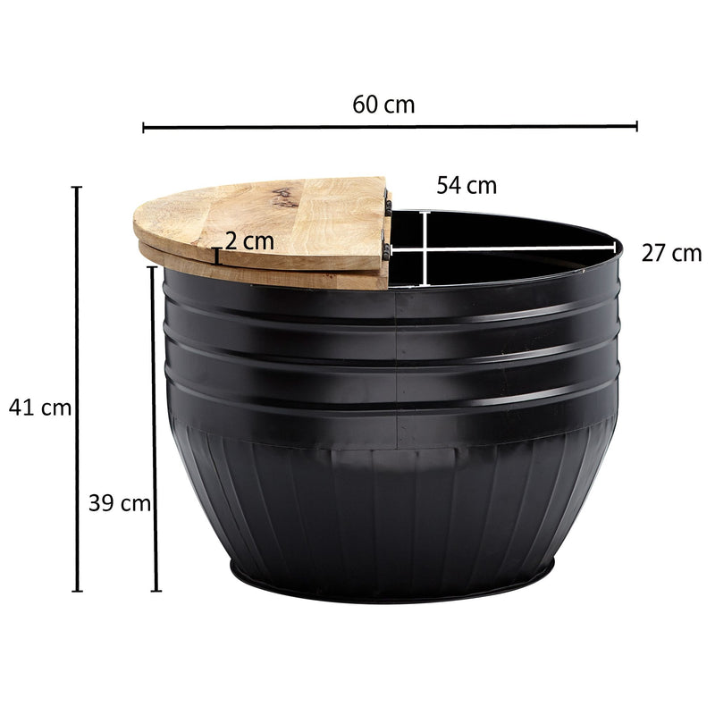 Couchtisch Mango Holz Metall Rund 60x41x60cm Industrial Schwarz
