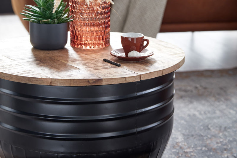 Couchtisch Mango Holz Metall Rund 60x41x60cm Industrial Schwarz