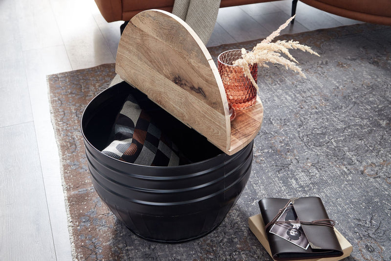 Couchtisch Mango Holz Metall Rund 60x41x60cm Industrial Schwarz