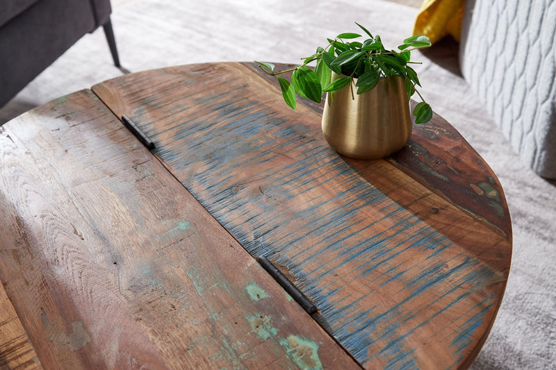 Couchtisch Mango 60x36x60cm Massivholz Metall Weiß Industrial Rund