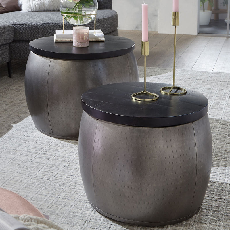 Couchtisch 2er Set Mango Massivholz Rund Silber Stauraum Modern