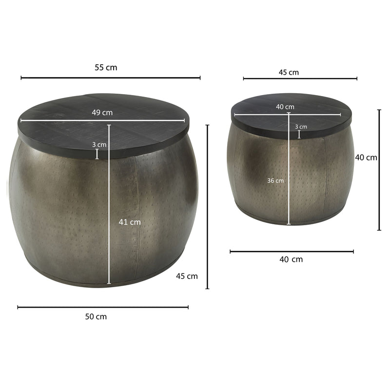 Couchtisch 2er Set Mango Massivholz Rund Silber Stauraum Modern