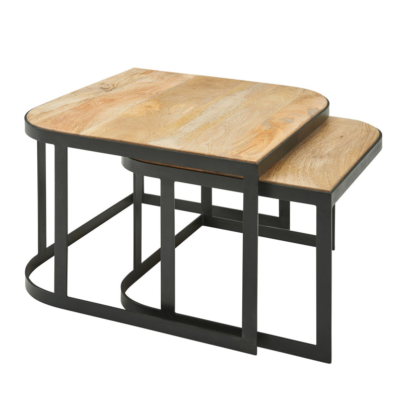 Couchtisch Set 2-teilig Mango Massivholz Metallbeine Schwarz Industrial