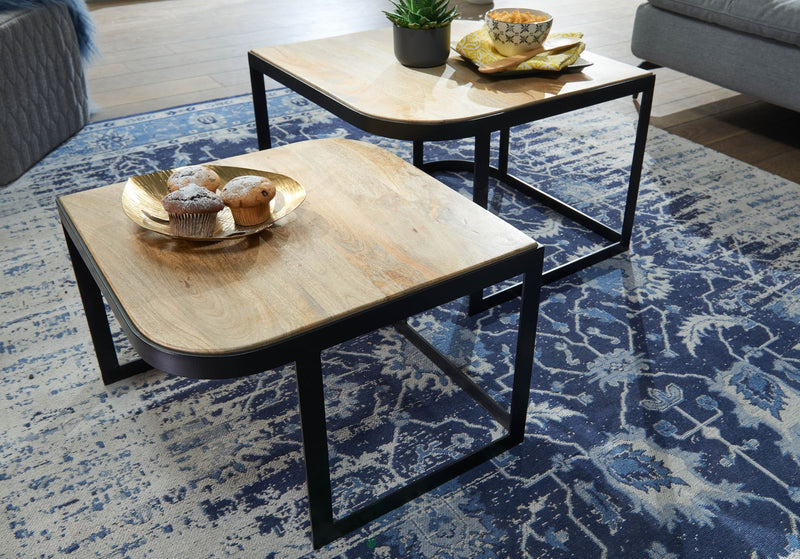Couchtisch Set 2-teilig Mango Massivholz Metallbeine Schwarz Industrial