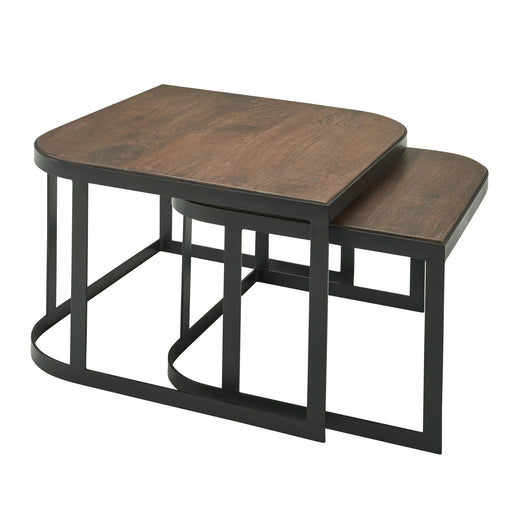 Couchtisch Set 2-teilig Mango Massivholz in Gesamtansicht mit verschachtelten Tischen und schwarzem Metallgestell.