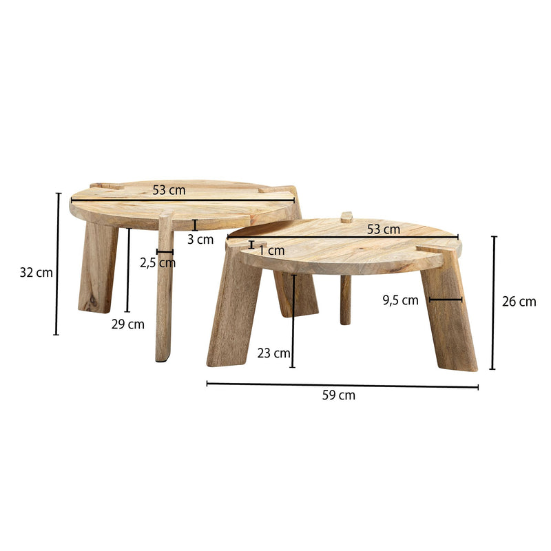 Couchtisch 2er Set Mango Massivholz Rund Hell Wohnzimmertisch