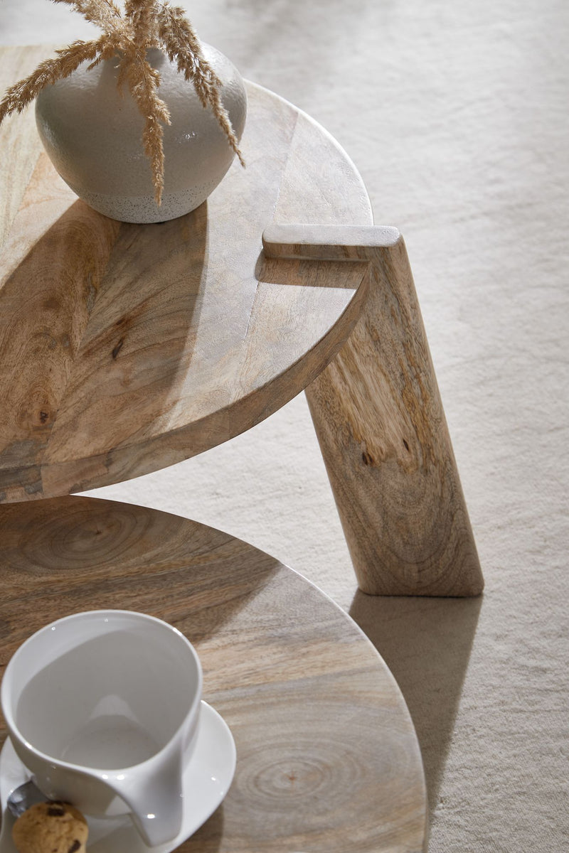 Couchtisch 2er Set Mango Massivholz Rund Hell Wohnzimmertisch