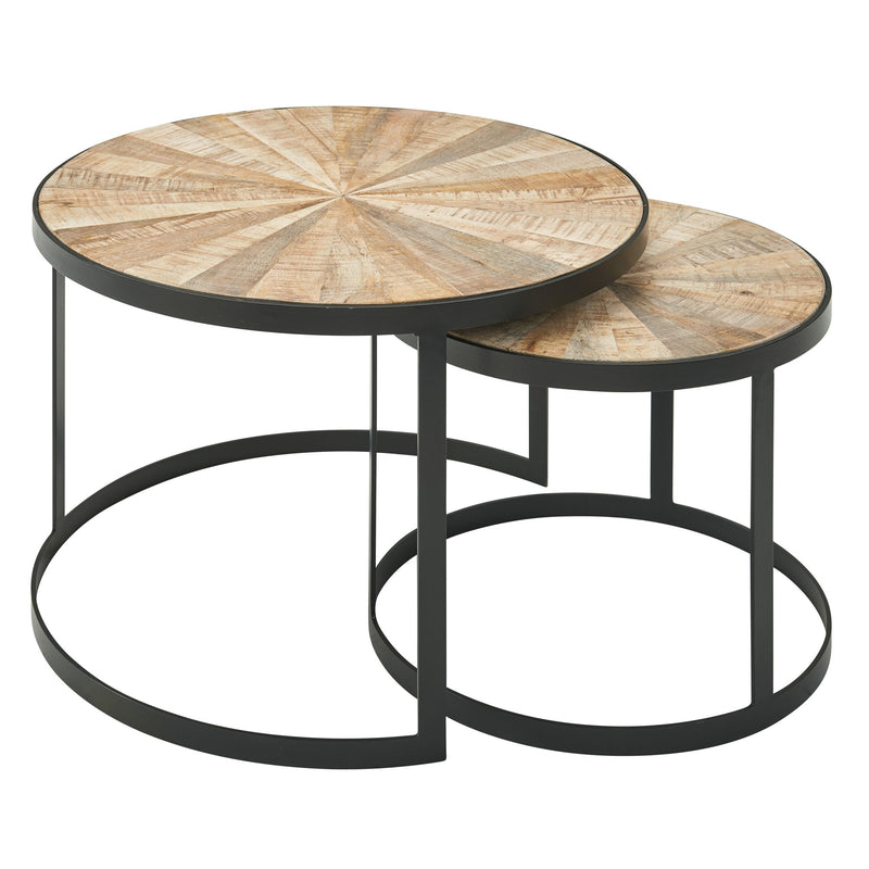 Couchtisch 2er Set Mango Massivholz Rund Metallbeine Braun Schwarz