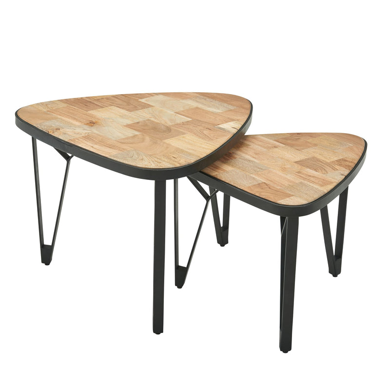 Couchtisch Set 2er Mango Akazie Massivholz Dreieckig Metall Braun