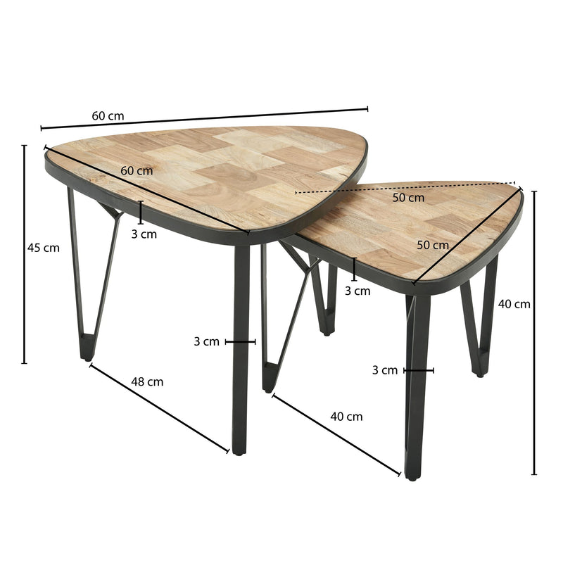 Couchtisch Set 2er Mango Akazie Massivholz Dreieckig Metall Braun