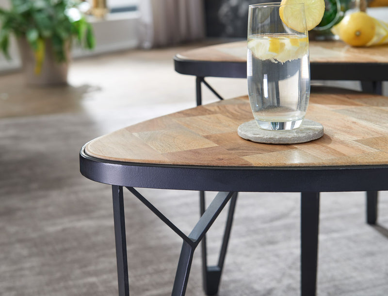 Couchtisch Set 2er Mango Akazie Massivholz Dreieckig Metall Braun