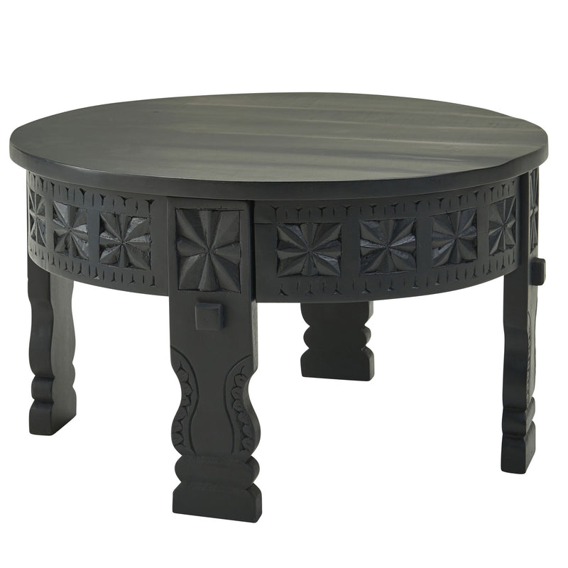 Couchtisch Mango Massivholz Rund 60x36x60cm Schwarz Orientalisch