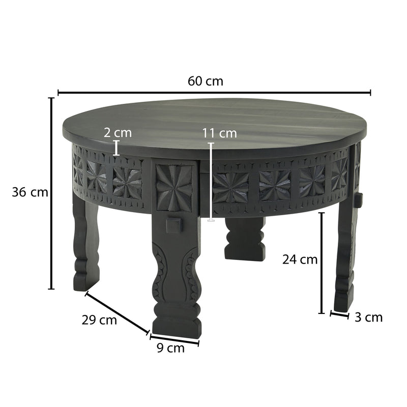 Couchtisch Mango Massivholz Rund 60x36x60cm Schwarz Orientalisch