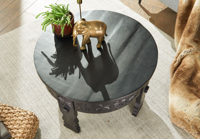 Couchtisch Mango Massivholz Rund 60x36x60cm Schwarz Orientalisch