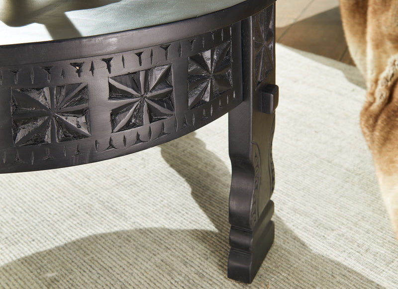 Couchtisch Mango Massivholz Rund 60x36x60cm Schwarz Orientalisch