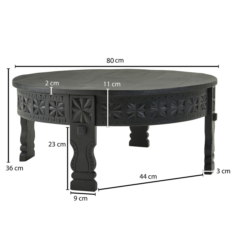 Couchtisch Mango Massivholz Rund 80x36cm Schwarz Orientalisch