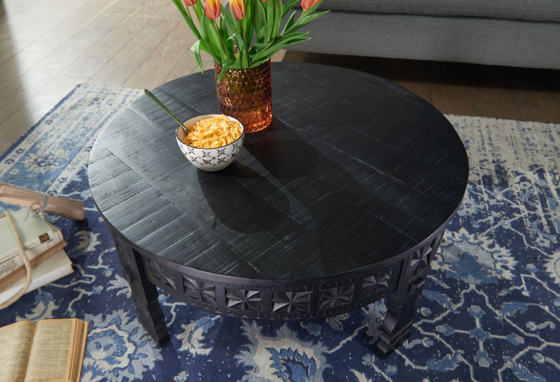 Couchtisch Mango Massivholz Rund 80x36cm Schwarz Orientalisch