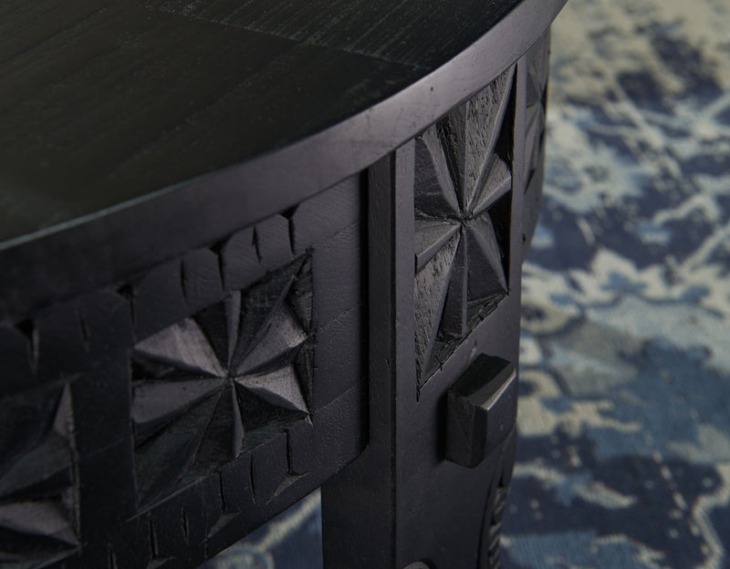 Couchtisch Mango Massivholz Rund 80x36cm Schwarz Orientalisch