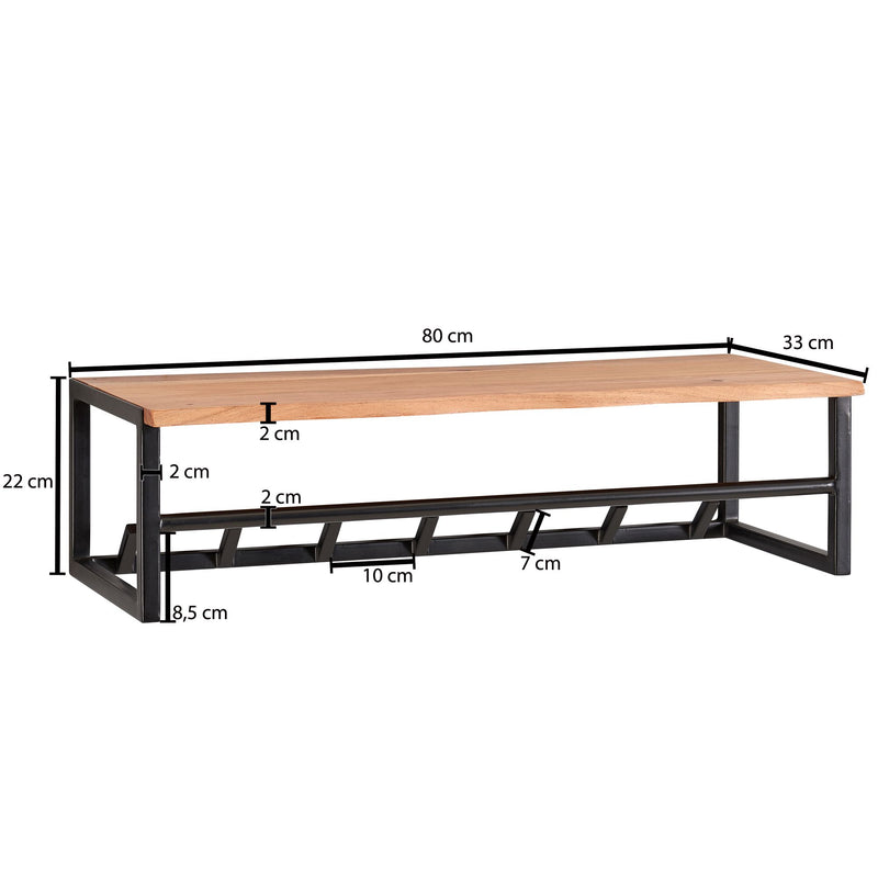 Wandgarderobe Akazie Massivholz Metall 80x22x33cm Hakenleiste Ablage