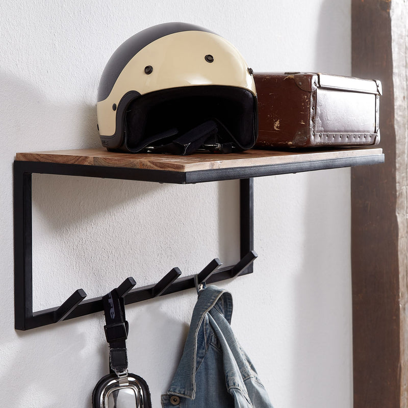 Wandgarderobe Akazie Massivholz Metall Hakenleiste Ablage 70x27x30cm