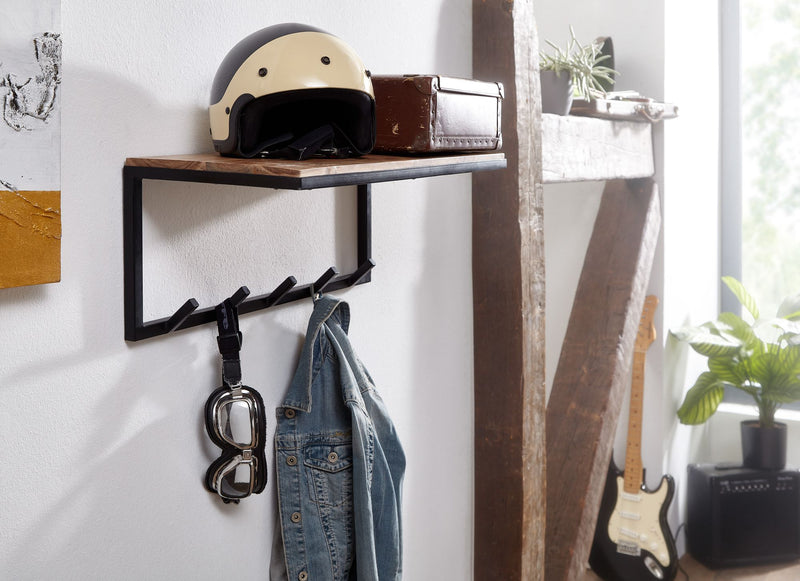 Wandgarderobe Akazie Massivholz Metall Hakenleiste Ablage 70x27x30cm