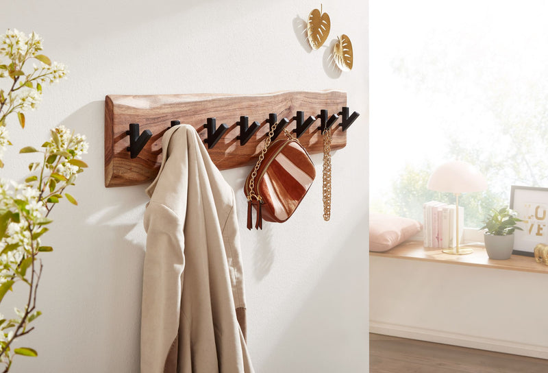 Wandgarderobe Akazie Massivholz Metall 90x19x9cm Hakenleiste Flur