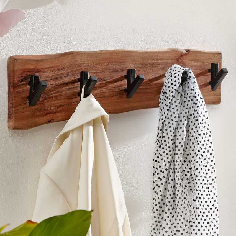 Wandgarderobe Akazie Massivholz Metall Hakenleiste 60x17x9cm