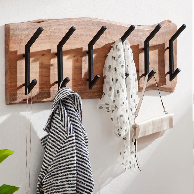 Wandgarderobe Akazie Massivholz Metall Hakenleiste 100x29x12,5cm