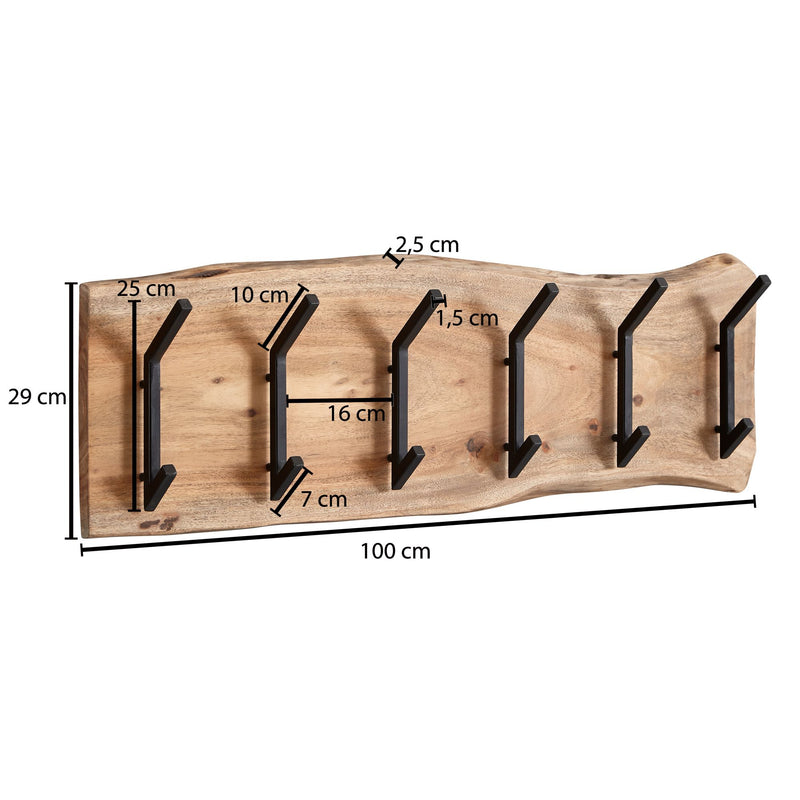 Wandgarderobe Akazie Massivholz Metall Hakenleiste 100x29x12,5cm