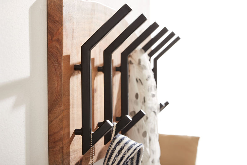 Wandgarderobe Akazie Massivholz Metall Hakenleiste 100x29x12,5cm