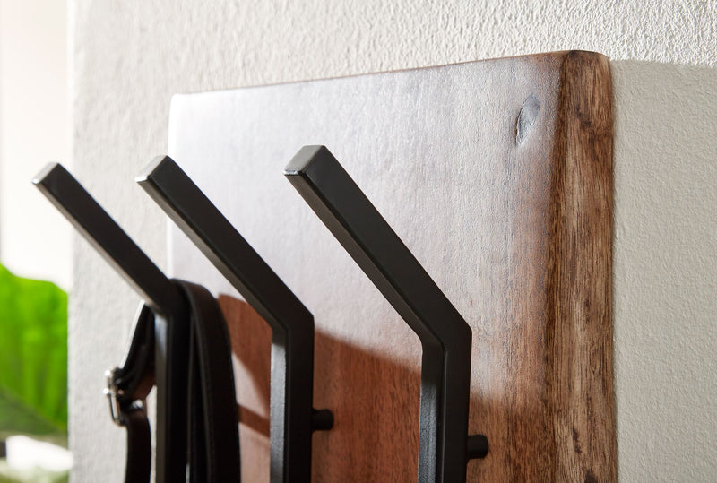 Wandgarderobe Akazie Massivholz Metall Hakenleiste 2-reihig 35,5x100x11cm