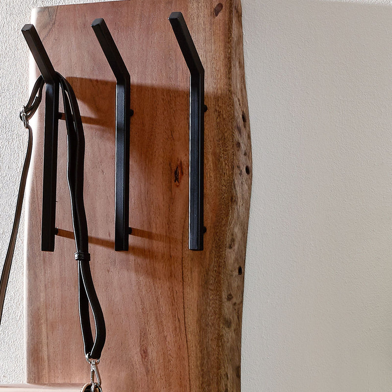 Wandgarderobe Akazie Massivholz Metall Hakenleiste 2-reihig 35,5x100x11cm