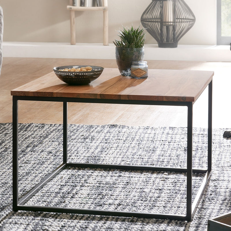 Couchtisch 60x60x41cm Massivholz Akazie Metall Industrial Wohnzimmer