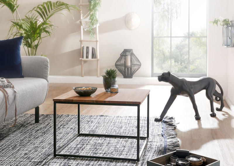 Couchtisch 60x60x41cm Massivholz Akazie Metall Industrial Wohnzimmer