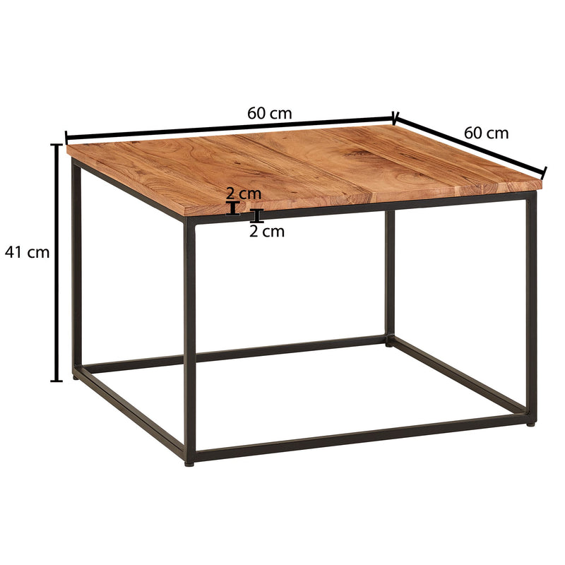 Couchtisch 60x60x41cm Massivholz Akazie Metall Industrial Wohnzimmer