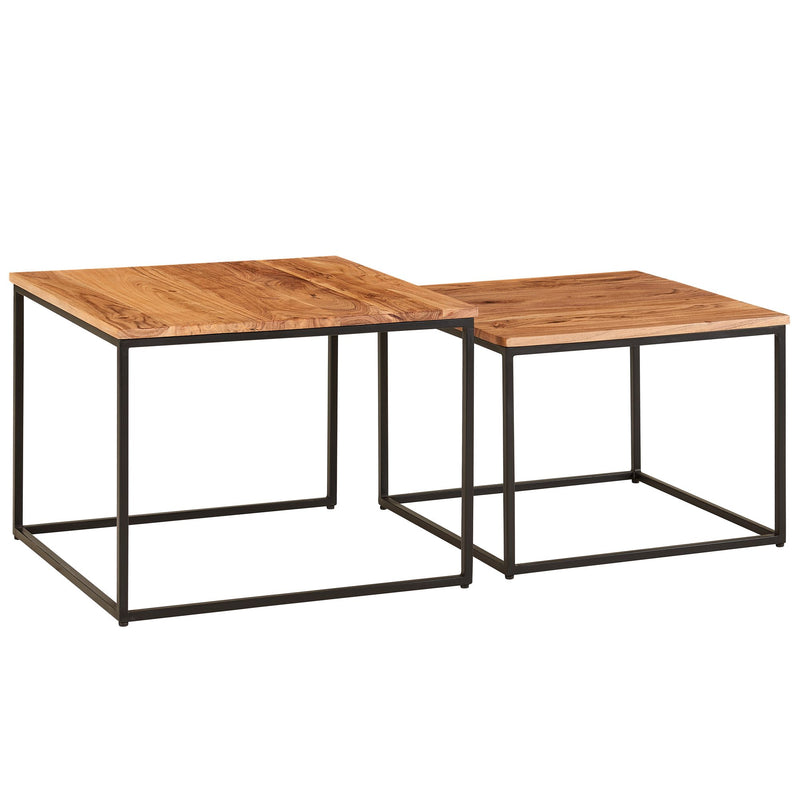 Wohnzimmertisch Set 2er Akazie Massivholz Metallbeine Eckig Design