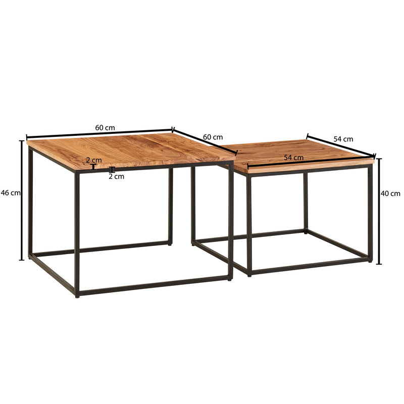 Wohnzimmertisch Set 2er Akazie Massivholz Metallbeine Eckig Design
