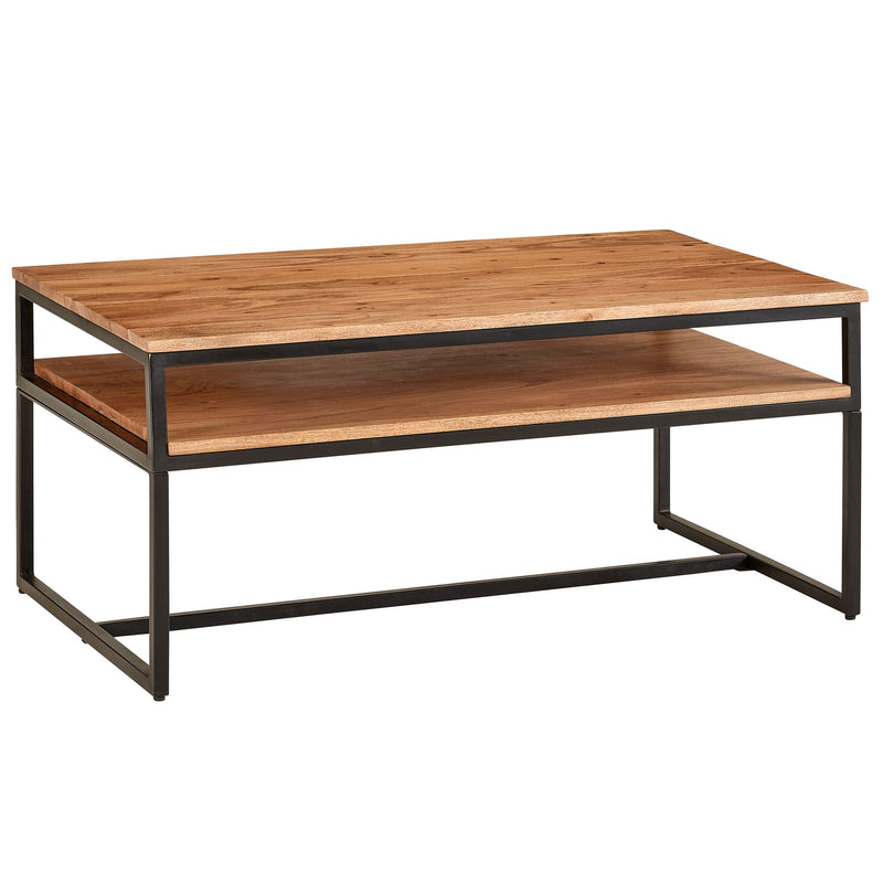Couchtisch 100x60x45cm Akazie Massivholz Metall Industrial Stauraum