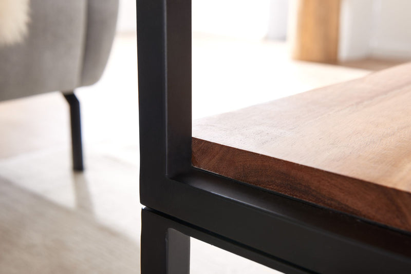 Couchtisch 100x60x45cm Akazie Massivholz Metall Industrial Stauraum