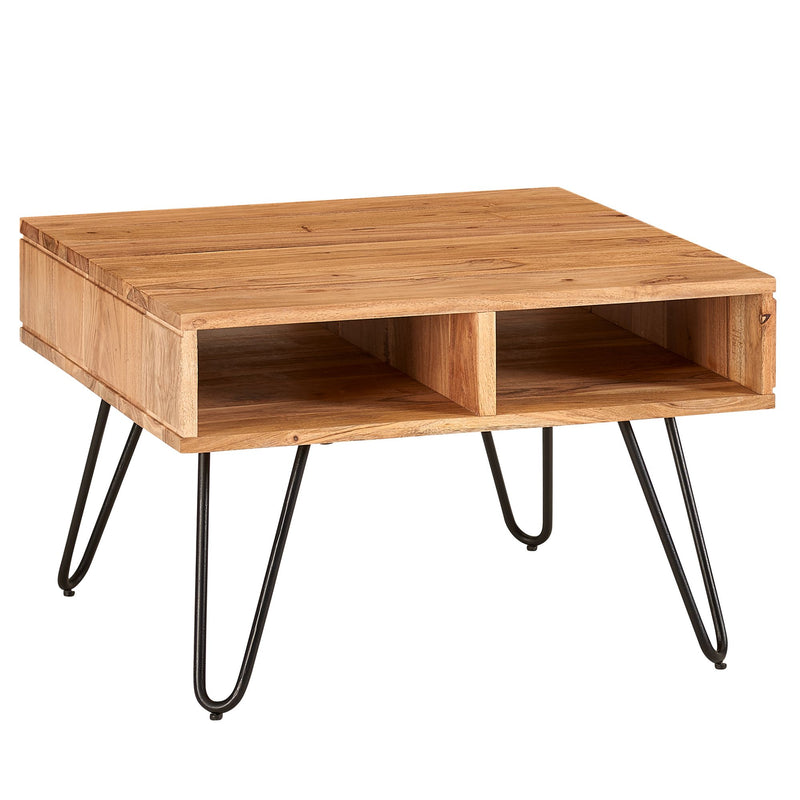 Couchtisch Akazie Massivholz Metall 60x60x40cm Stauraum Braun